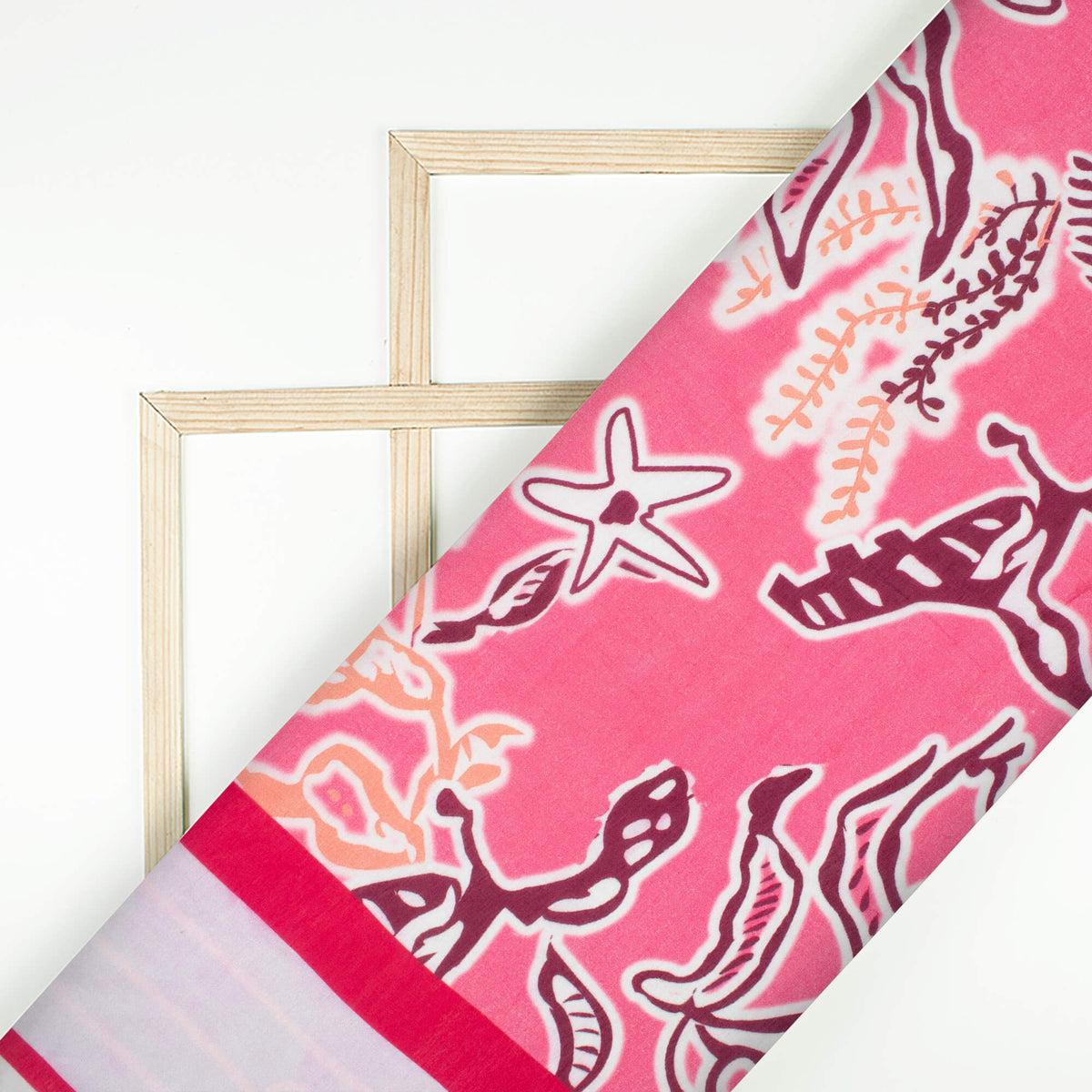 Punch Pink And Dark Brown Daman Pattern Digital Print Viscose Muslin Fabric