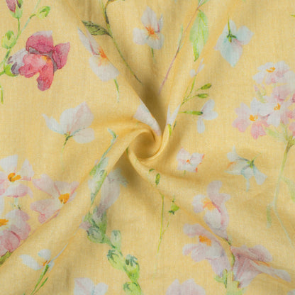 Bumblebee Yellow And Red Floral Pattern Digital Print Pure Cotton Mulmul Fabric