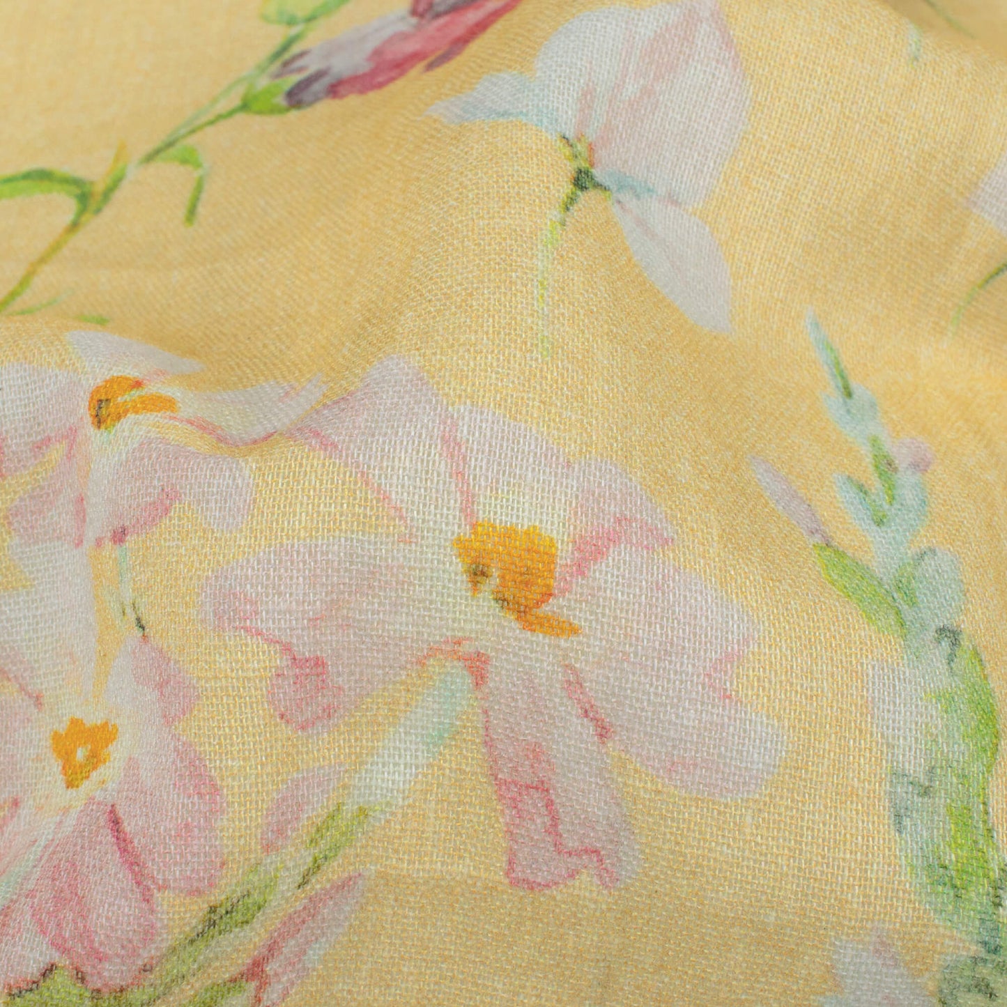 Bumblebee Yellow And Red Floral Pattern Digital Print Pure Cotton Mulmul Fabric