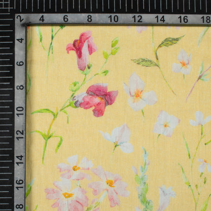 Bumblebee Yellow And Red Floral Pattern Digital Print Pure Cotton Mulmul Fabric
