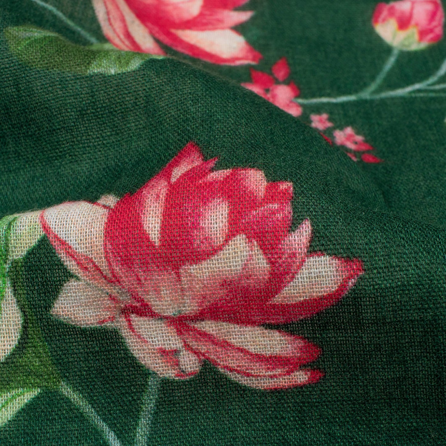 Sacramento Green And Red Floral Pattern Digital Print Pure Cotton Mulmul Fabric