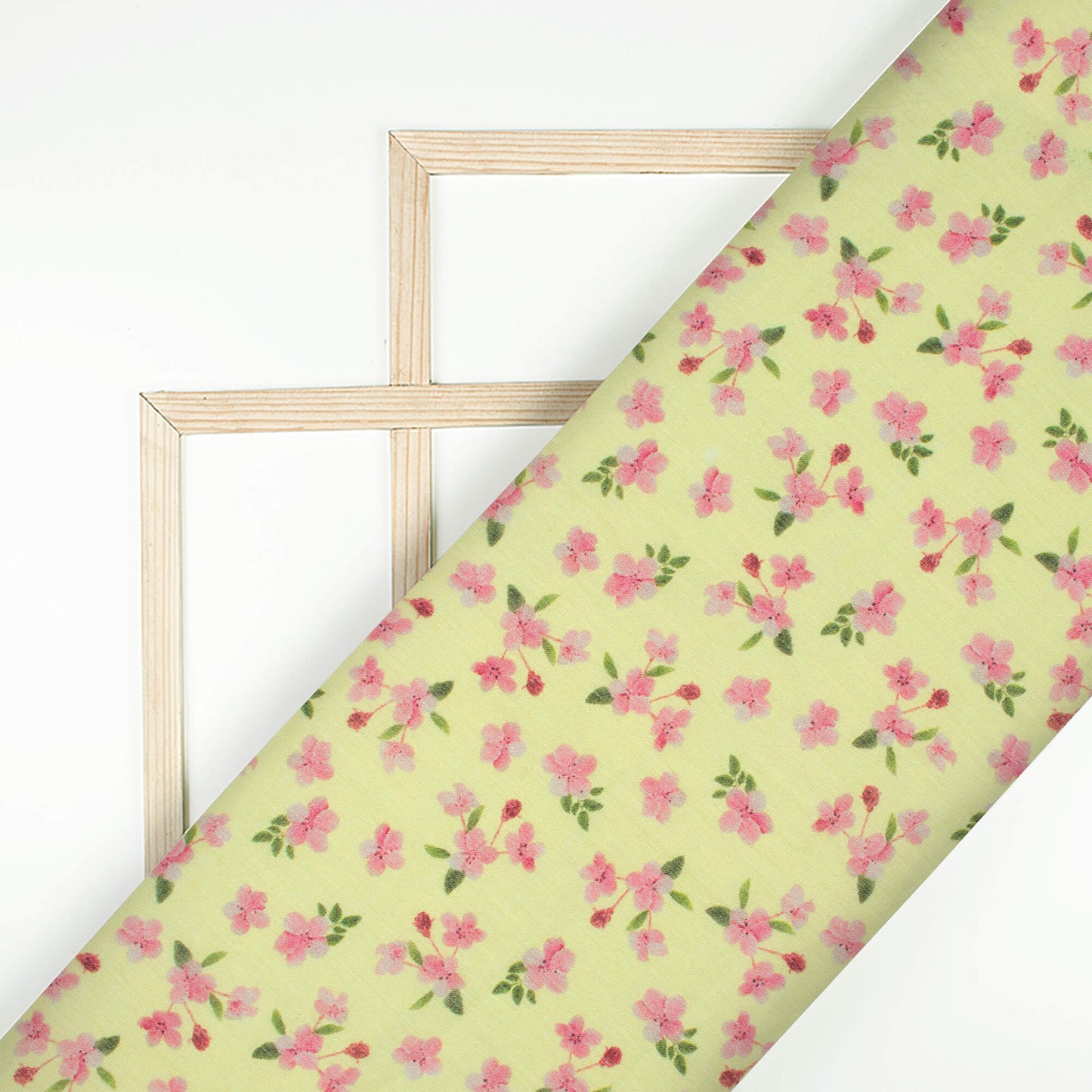 Lemon Yellow And Baby Pink Floral Pattern Digital Print Pure Cotton Mulmul Fabric