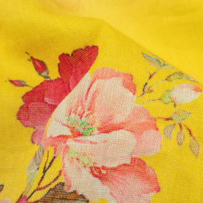 Pineapple Yellow And Pink Floral Pattern Digital Print Pure Cotton Mulmul Fabric