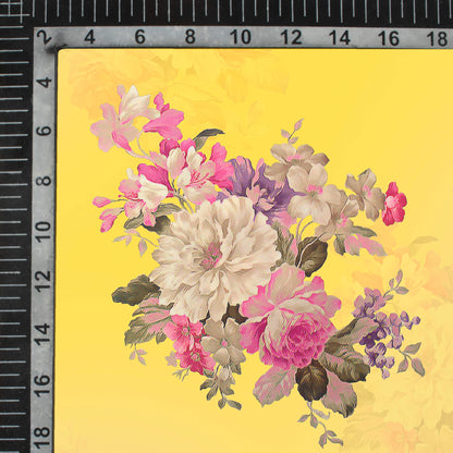 Pineapple Yellow And Pink Floral Pattern Digital Print Pure Cotton Mulmul Fabric
