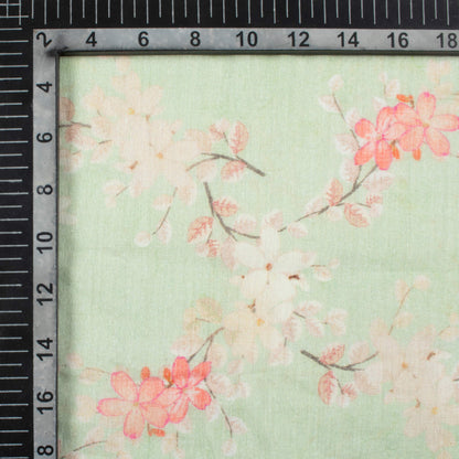 Tea Green And Pink Floral Pattern Digital Print Pure Cotton Mulmul Fabric