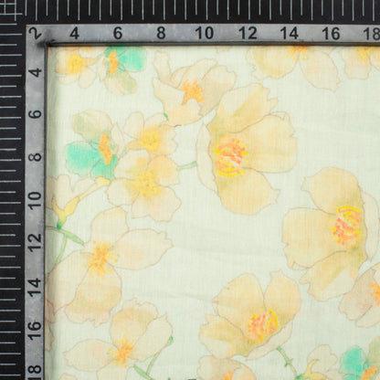 Off White And Oat Beige Floral Pattern Digital Print Pure Cotton Mulmul Fabric