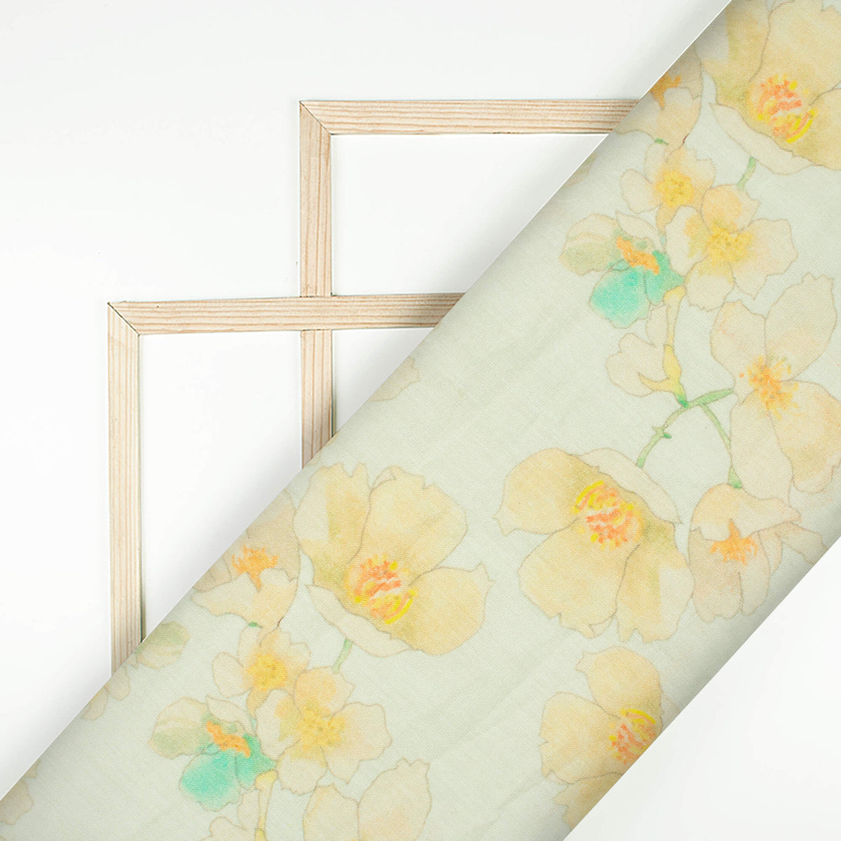 Off White And Oat Beige Floral Pattern Digital Print Pure Cotton Mulmul Fabric