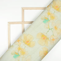 Off White And Oat Beige Floral Pattern Digital Print Pure Cotton Mulmul Fabric
