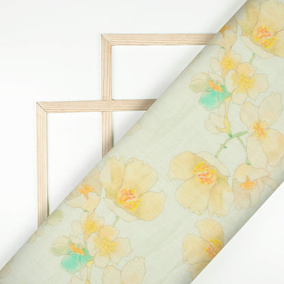 Off White And Oat Beige Floral Pattern Digital Print Pure Cotton Mulmul Fabric