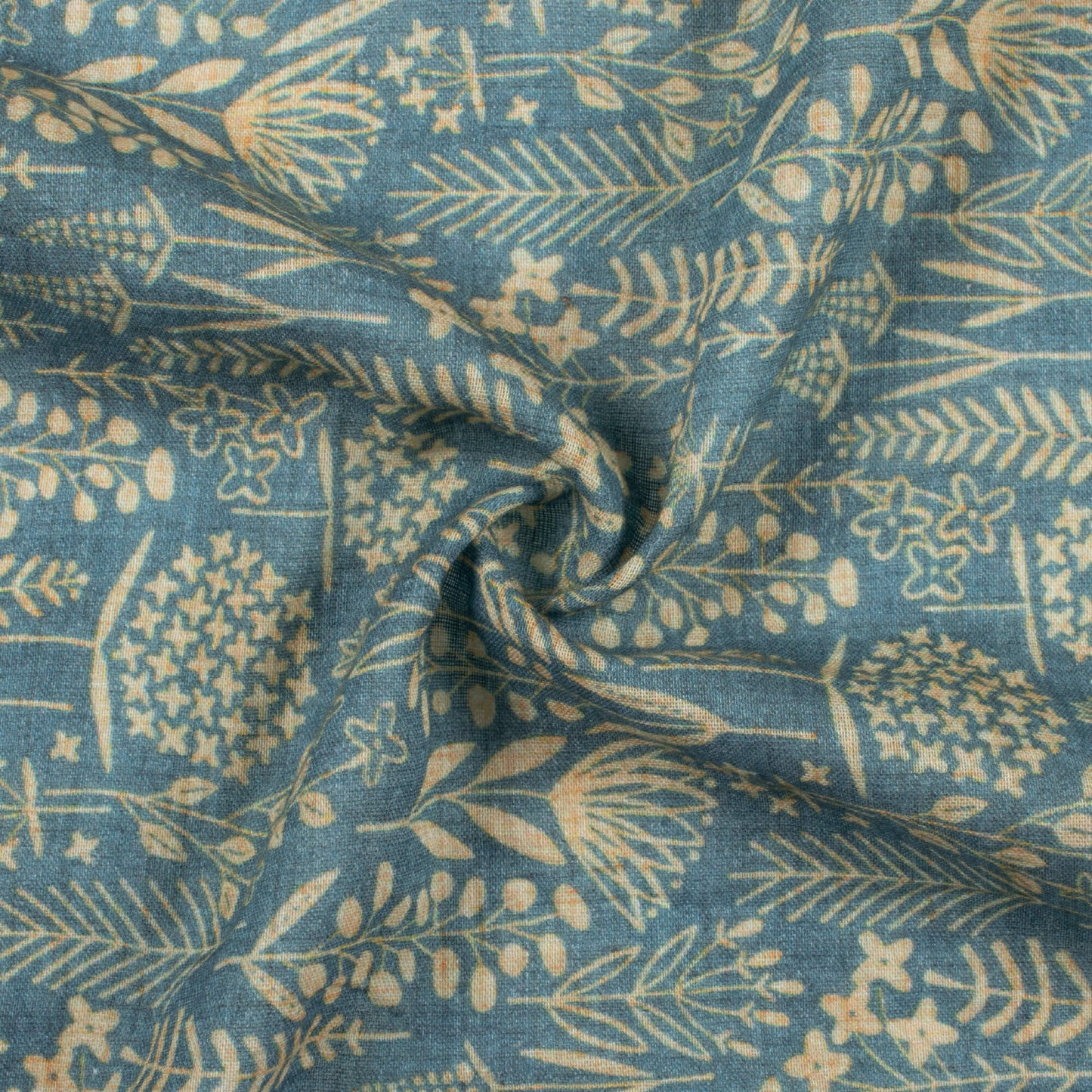 Beyox Blue And Beige Floral Pattern Digital Print Pure Cotton Mulmul Fabric