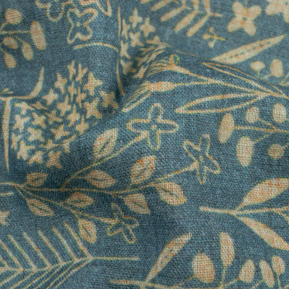 Beyox Blue And Beige Floral Pattern Digital Print Pure Cotton Mulmul Fabric