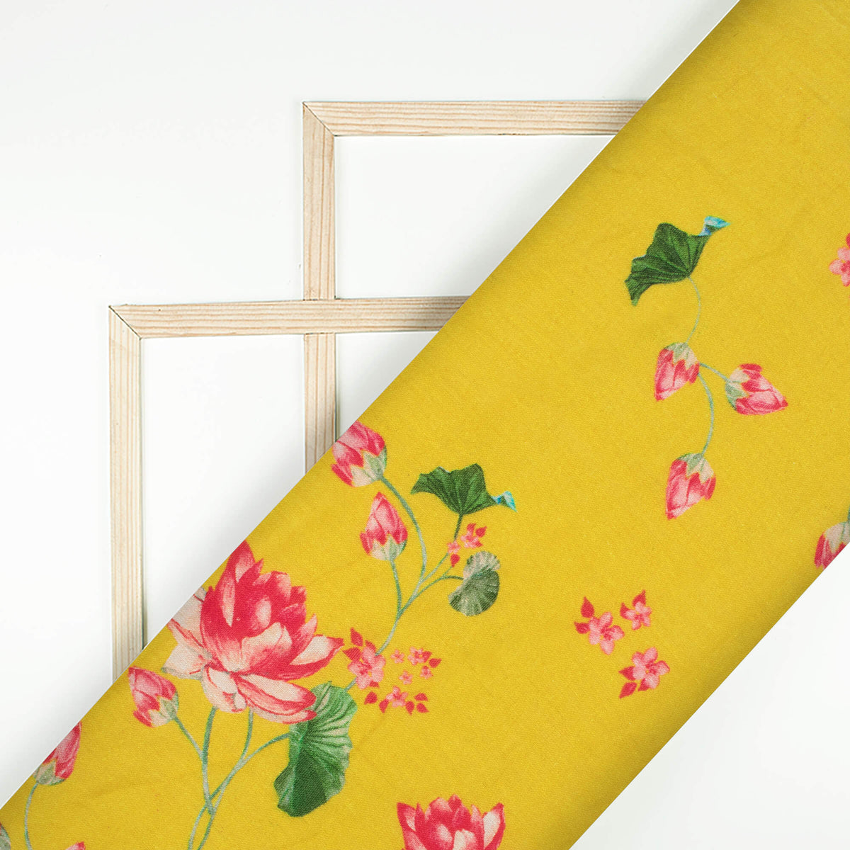 Yellow And Pink Floral Pattern Digital Print Pure Cotton Mulmul Fabric