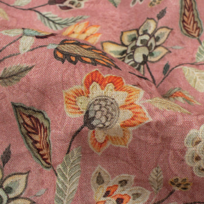 Hippie Pink And Black Floral Pattern Digital Print Pure Cotton Mulmul Fabric