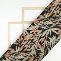 Black And Tea Green Leaf Pattern Digital Print Pure Cotton Mulmul Fabric