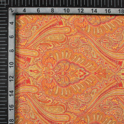 Orange And Red Ethnic Pattern Digital Print Pure Cotton Mulmul Fabric