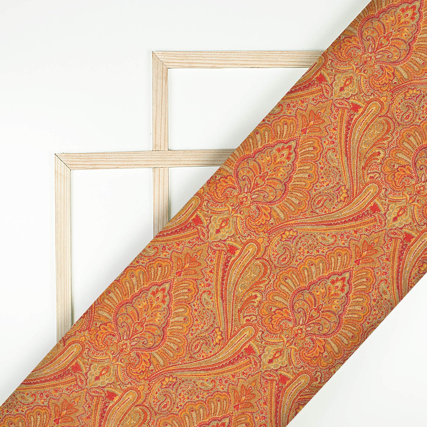Orange And Red Ethnic Pattern Digital Print Pure Cotton Mulmul Fabric