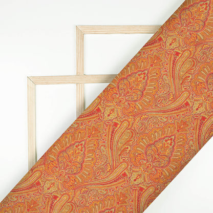 Orange And Red Ethnic Pattern Digital Print Pure Cotton Mulmul Fabric