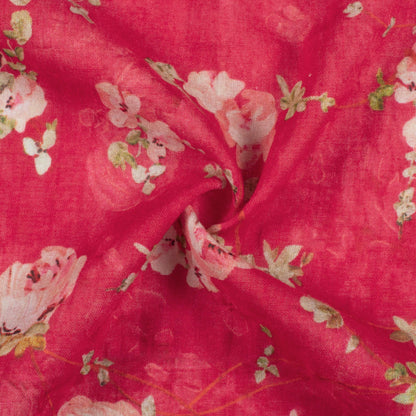 Deep Pink And White Floral Pattern Digital Print Pure Cotton Mulmul Fabric