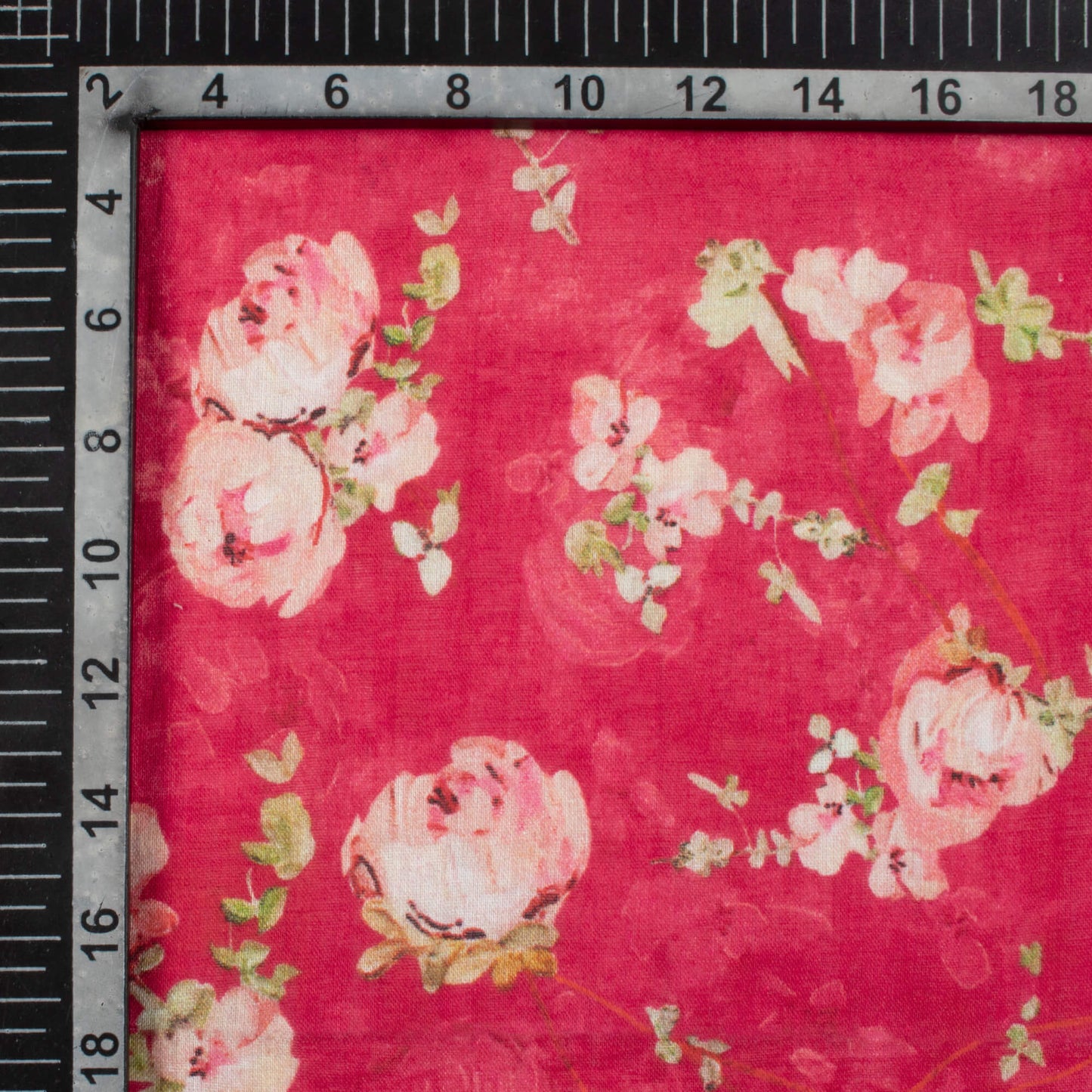 Deep Pink And White Floral Pattern Digital Print Pure Cotton Mulmul Fabric