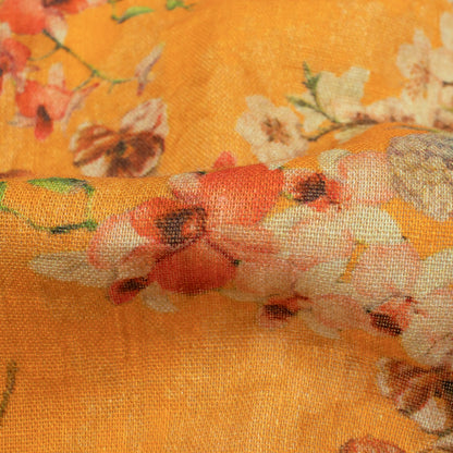 Honey Yellow And Cream Floral Pattern Digital Print Pure Cotton Mulmul Fabric