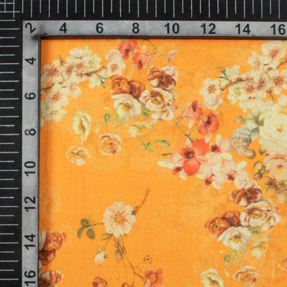 Honey Yellow And Cream Floral Pattern Digital Print Pure Cotton Mulmul Fabric