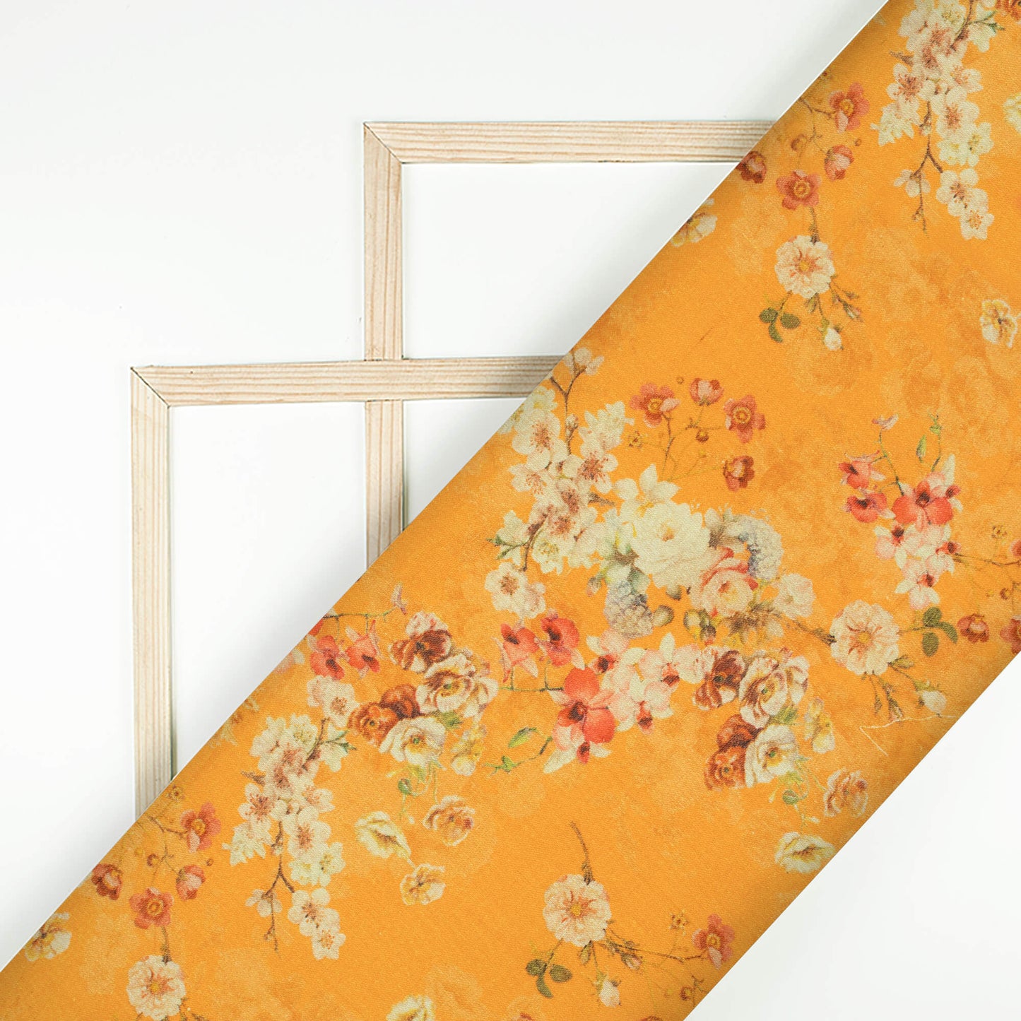Honey Yellow And Cream Floral Pattern Digital Print Pure Cotton Mulmul Fabric