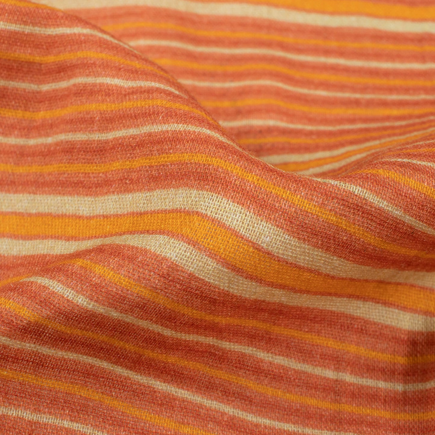 Clay Orange And Yellow Stripes Pattern Digital Print Pure Cotton Mulmul Fabric