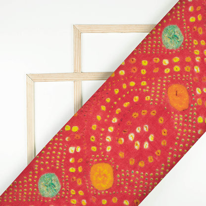 Red And Yellow Bandhanii Pattern Digital Print Pure Cotton Mulmul Fabric