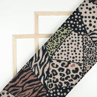 Black And Oat Beige Animal Pattern Digital Print Pure Cotton Mulmul Fabric