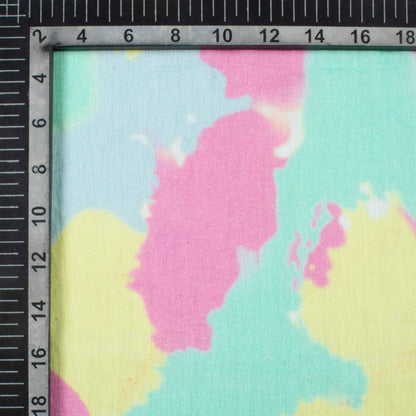 Taffy Pink And Banana Yellow Tye And Dye Pattern Digital Print Pure Cotton Mulmul Fabric