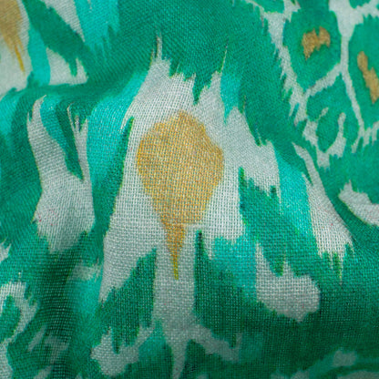 Sea Green And White Chevron Pattern Digital Print Pure Cotton Mulmul Fabric