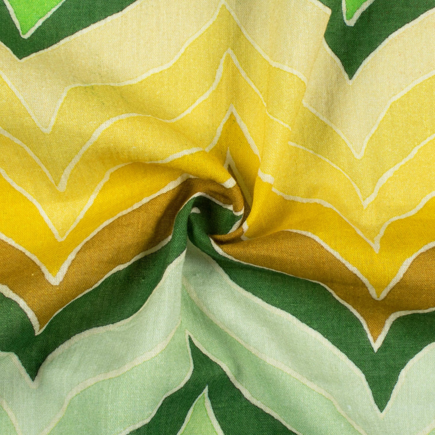Green And Yellow Chevron Pattern Digital Print Pure Cotton Mulmul Fabric