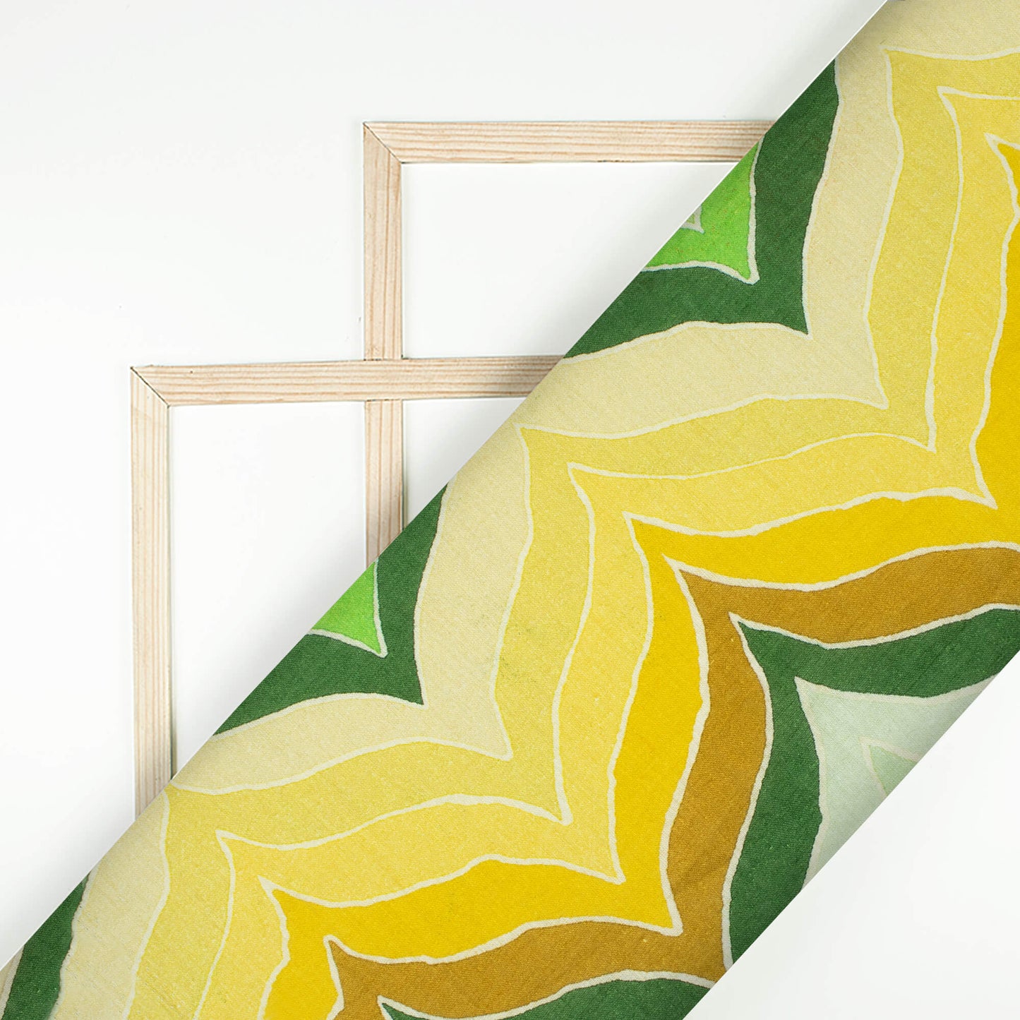 Green And Yellow Chevron Pattern Digital Print Pure Cotton Mulmul Fabric