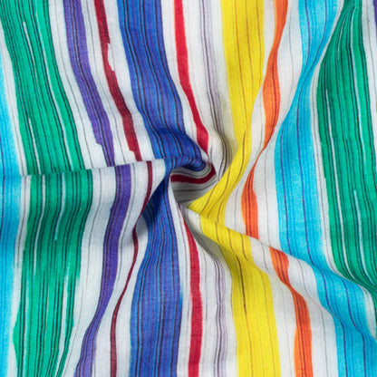 Multi-Color Stripes Pattern Digital Print Pure Cotton Mulmul Fabric