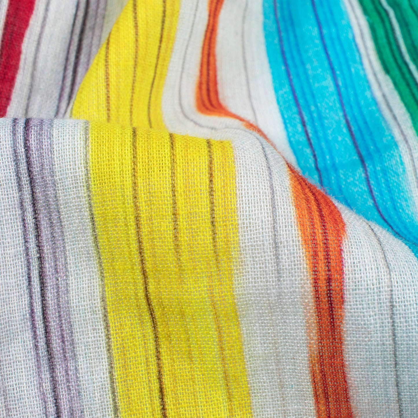Multi-Color Stripes Pattern Digital Print Pure Cotton Mulmul Fabric