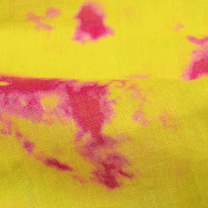 Yellow And Mulberry Purple Tye And Dye Pattern Digital Print Pure Cotton Mulmul Fabric
