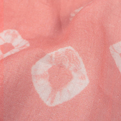 Salmon Peach And White Bandhanii Pattern Digital Print Pure Cotton Mulmul Fabric
