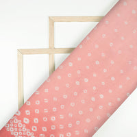 Salmon Peach And White Bandhanii Pattern Digital Print Pure Cotton Mulmul Fabric