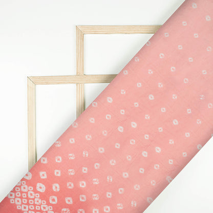 Salmon Peach And White Bandhanii Pattern Digital Print Pure Cotton Mulmul Fabric