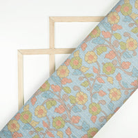 Baby Blue And Moss Green Kalamkrii Pattern Digital Print Premium Sequins Georgette Fabric