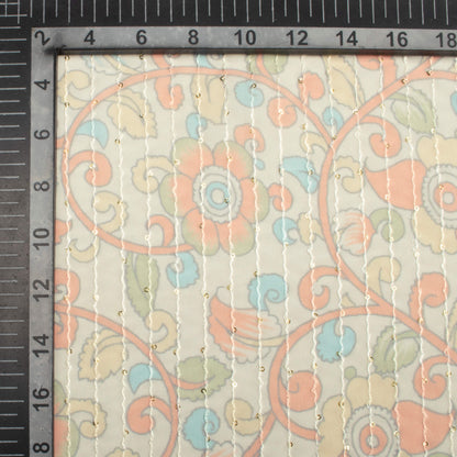 Oat Beige And Coral Peach Kalamkrii Pattern Digital Print Premium Sequins Georgette Fabric