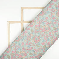 Mint Green And Carnation Pink Kalamkrii Pattern Digital Print Premium Sequins Georgette Fabric