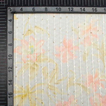 Dolphin Grey And Baby Pink Floral Pattern Digital Print Premium Sequins Georgette Fabric