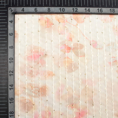 Pale Orange And Pink Leaf Pattern Digital Print Premium Sequins Georgette Fabric