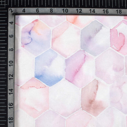 Light Purple And White Geometric Pattern Digital Print Chanderi Fabric