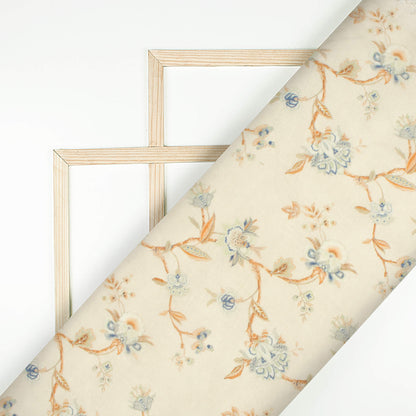 Beige And Tawny Brown Floral Pattern Digital Print Chanderi Fabric