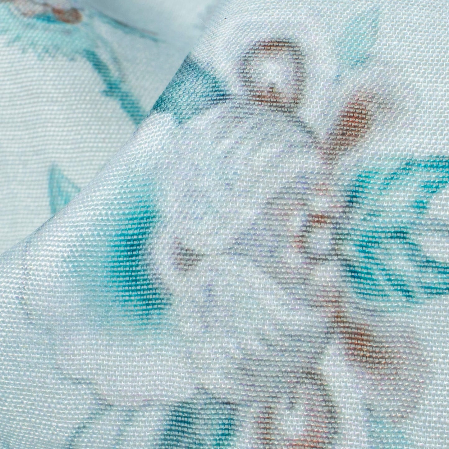 Light Blue And Dark Brown Floral Pattern Digital Print Chanderi Fabric
