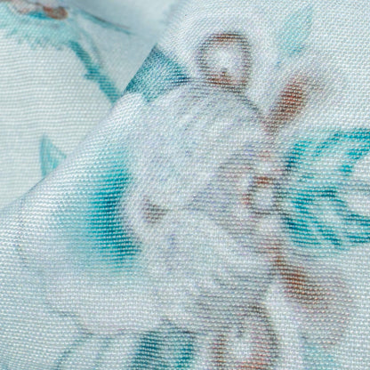 Light Blue And Dark Brown Floral Pattern Digital Print Chanderi Fabric
