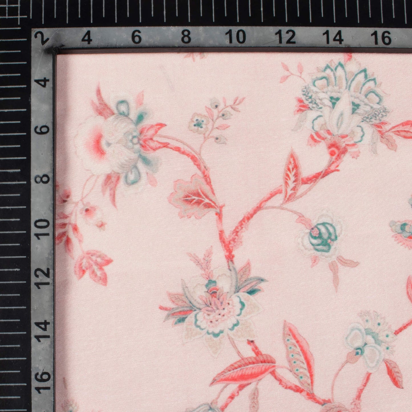 Baby Pink And Pine Green Floral Pattern Digital Print Chanderi Fabric