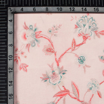Baby Pink And Pine Green Floral Pattern Digital Print Chanderi Fabric
